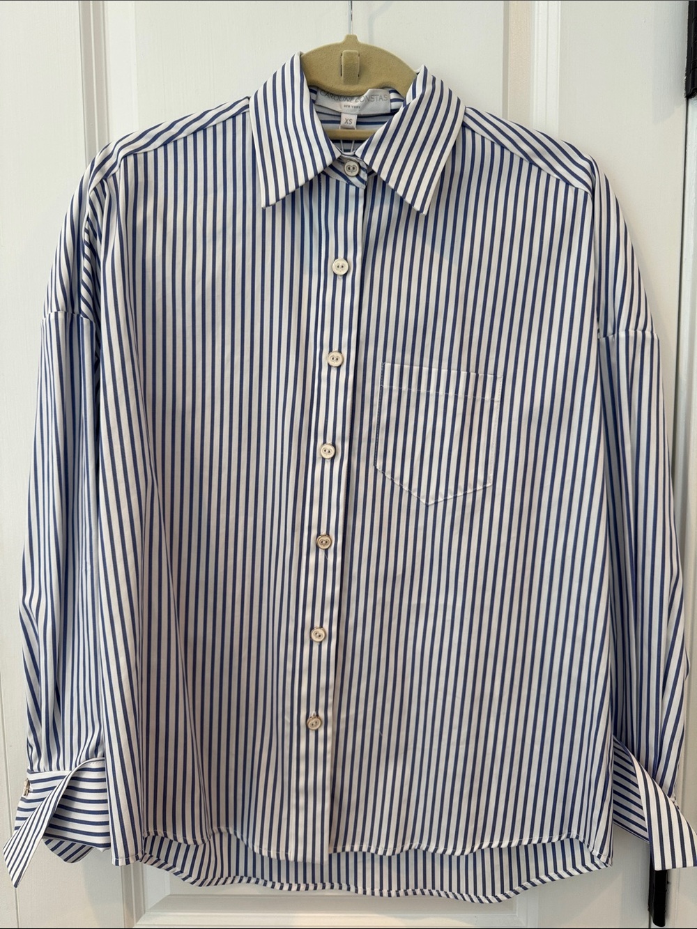 Caroline Constas Blue & White Striped Women’s Cotton Button-Down Shirt